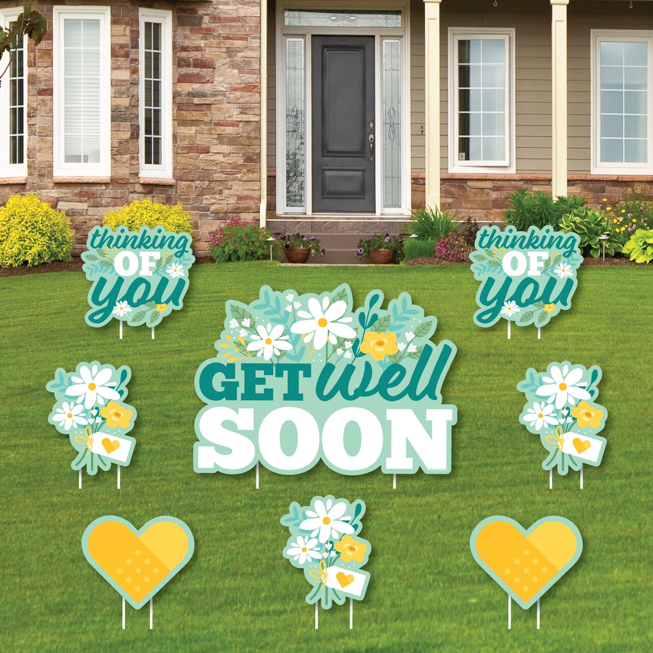 Big Dot of Happiness Get Well Soon - Yard Sign and Outdoor Lawn Decorations - Thinking of You Yard Signs - Set of 8